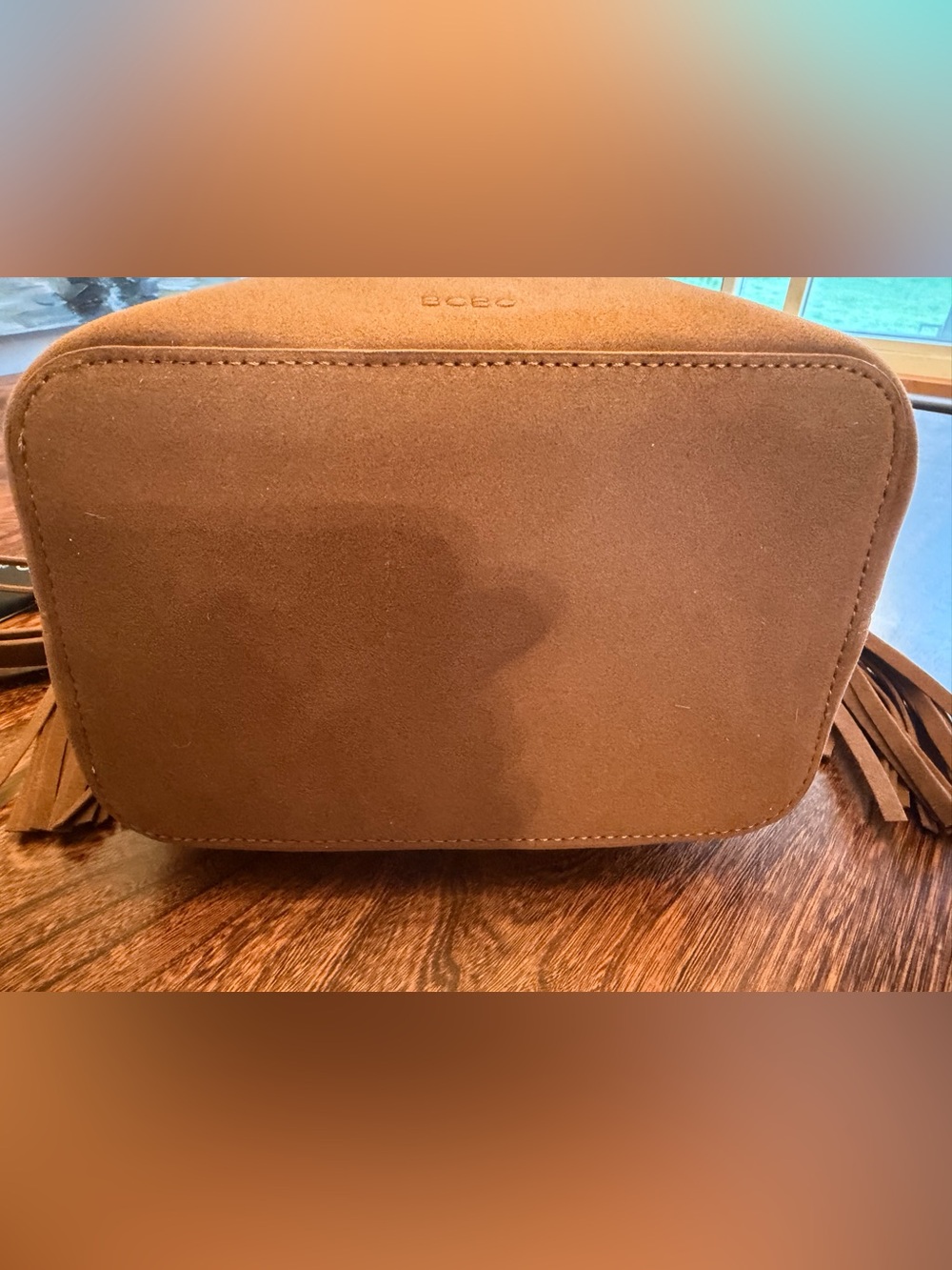 BCBG MaxAzria Faux Suede Bucket Shoulder Bag in Tan - Picture 7 of 8
